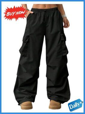Women's Baggy Parachute Cargo Wide Leg Hiking Rave Track Pants
